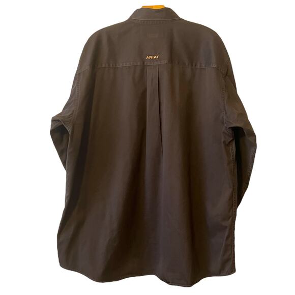 Ariat Men’s Shirt Solid Twill Brown Orange Button Down Long Sleeves 2012 - Picture 11 of 12